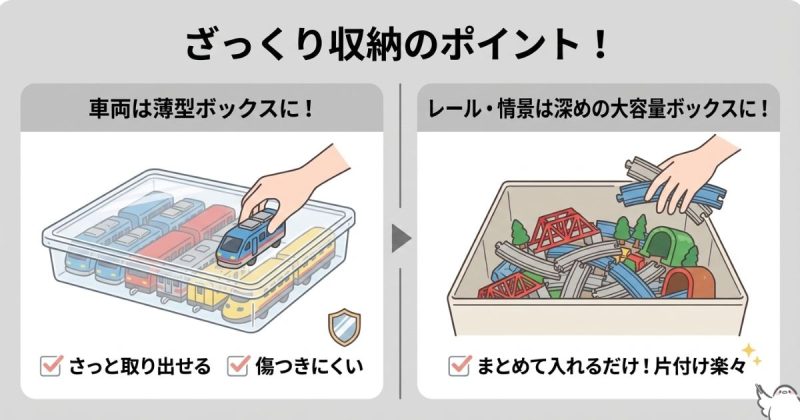 プラレールの収納はざっくりでOK！メリットとおすすめアイテムを紹介
